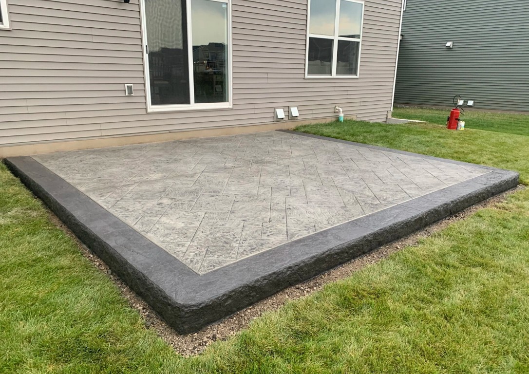 Beautiful stamped concrete patio installation in Rexburg, ID